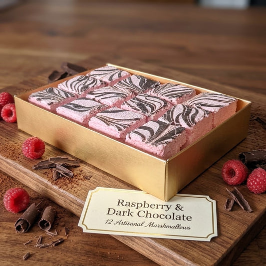 12 RASPBERRY & DARK CHOCOLATE MARSHMALLOWS