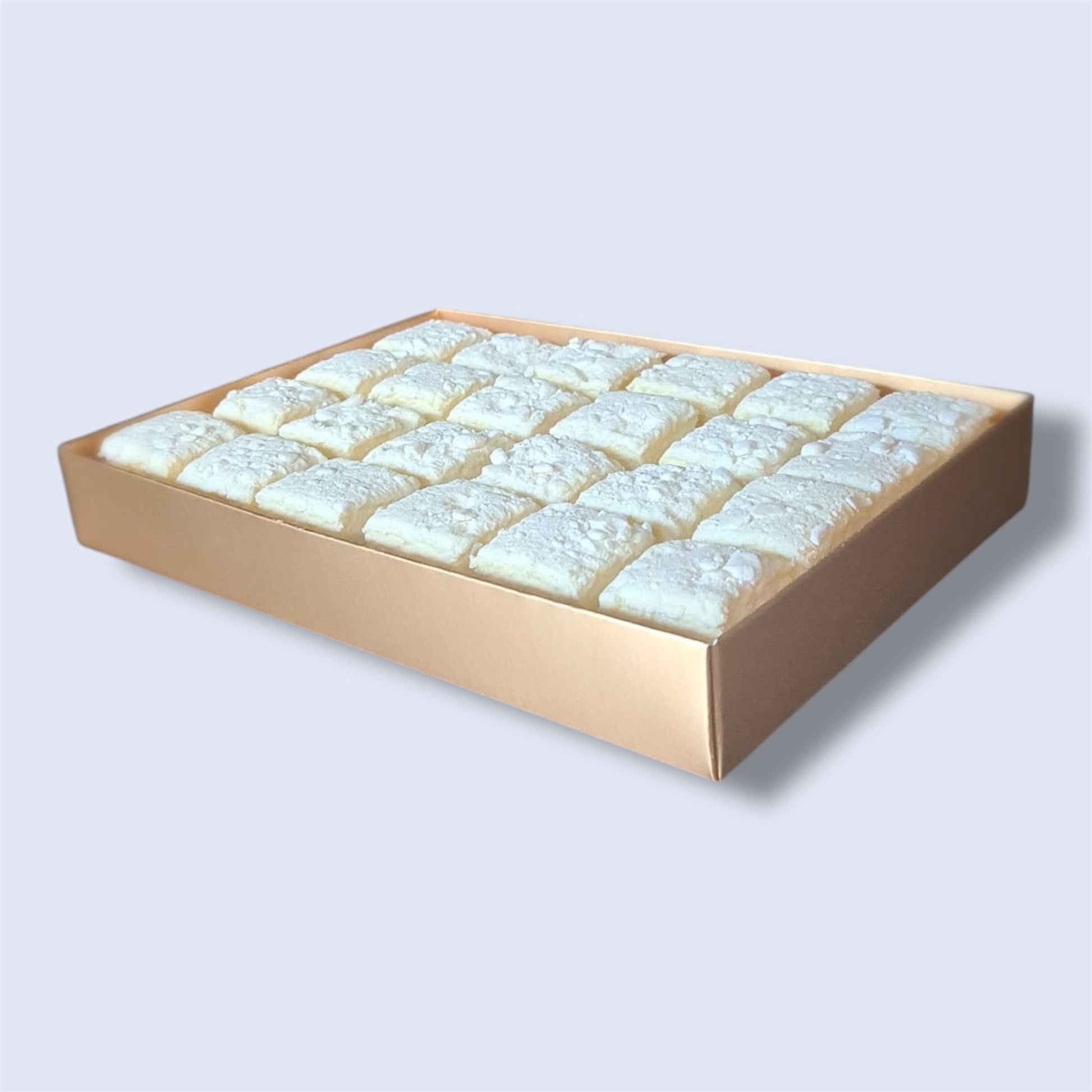 Gold gift box containing 24 Lemon Meringue gourmet marshmallows