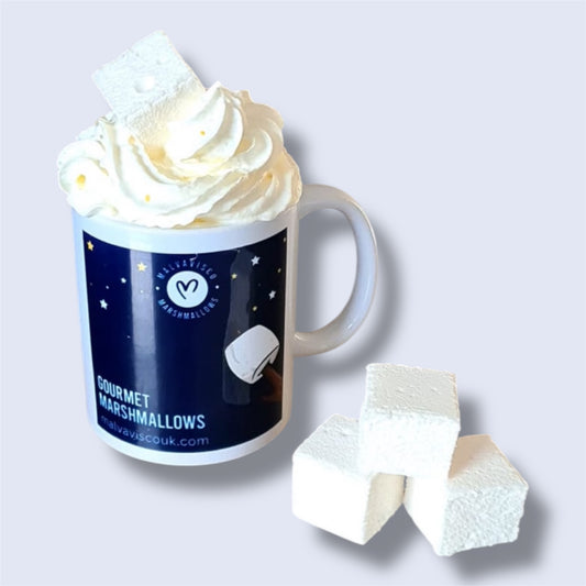 Mug of hot chocolate with vanilla gourmet marshmallows