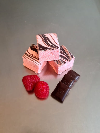 3 Raspberry & dark chocolate marshmallows with raspberry's and chocolate