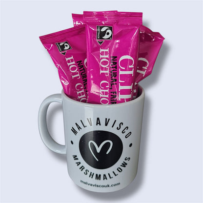 Mug with 4 hot chocolate sachets - white side
