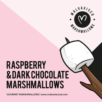 Raspberry & Dark Chocolate gourmet marshmallow box label